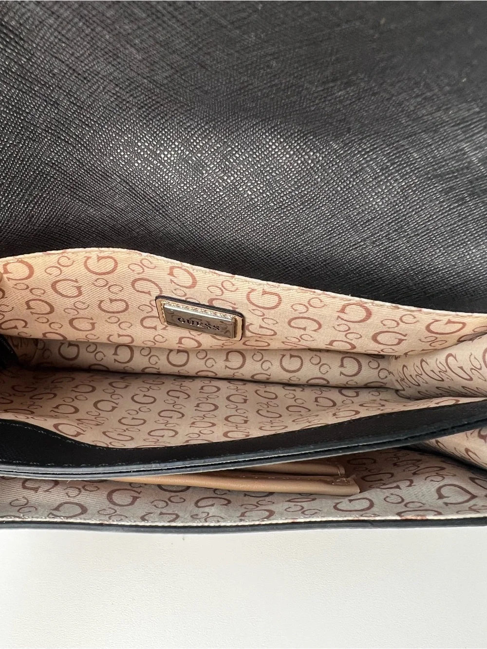 GUESS Black & White Logo Print Top Handle Crossbody Satchel